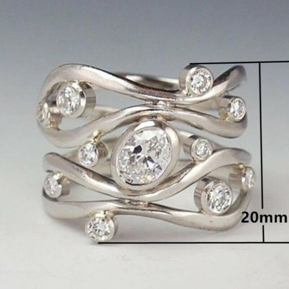 NEW WOMEN'S BEAUTIFUL 925 SILVER DIAMOND RING - Picture 2 of 2